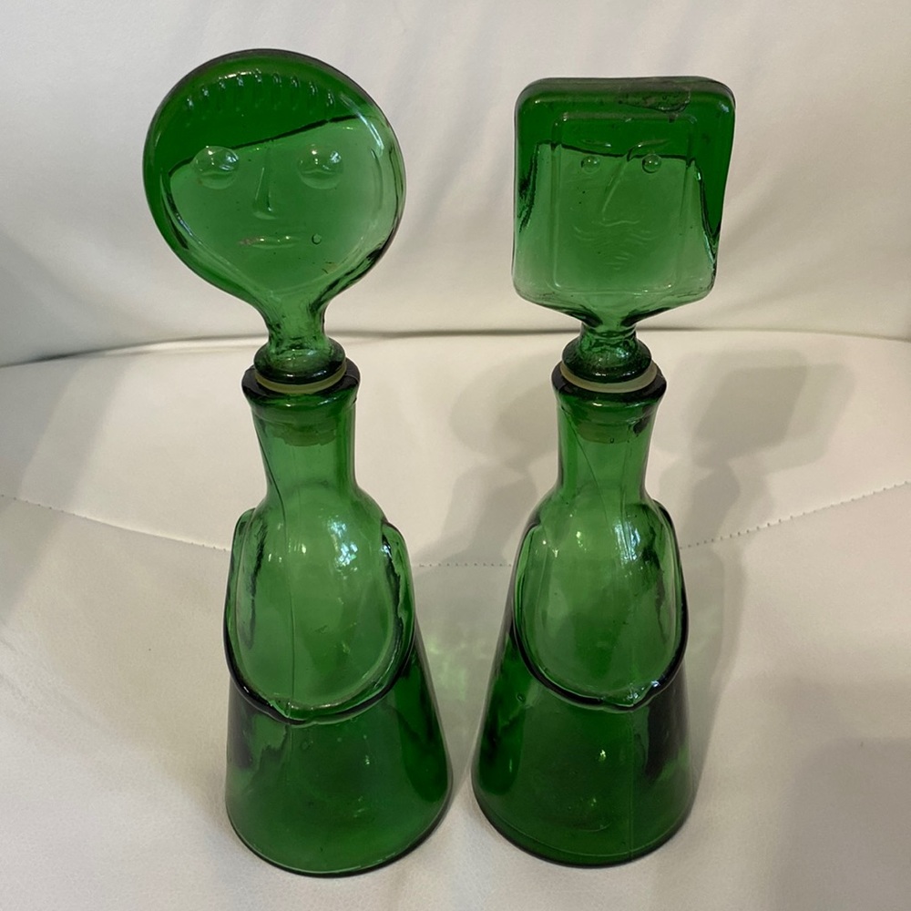 Vintage Green Glass Decanters People collectors item